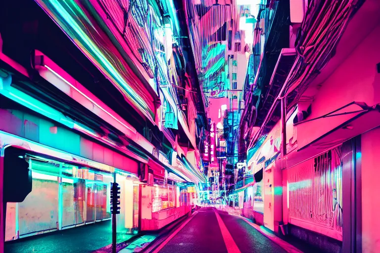 Image similar to neon tokyo street futuristic aesthetic, wallpaper, unsplash, colorful, style of aenami alena,