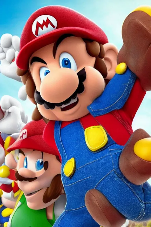 Image similar to a movie still of chris pratt as mario, highly detailed, studio lighting