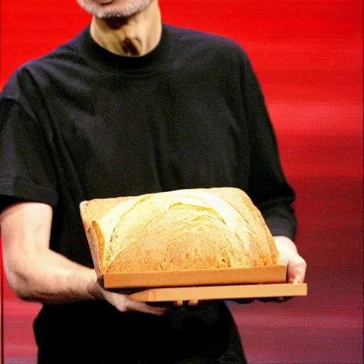 Image similar to steve jobs presenting a slice of bread at the macworld confrence in 2007, press photos