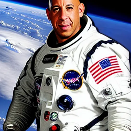 Image similar to Vin Diesel in astronaut suit in space