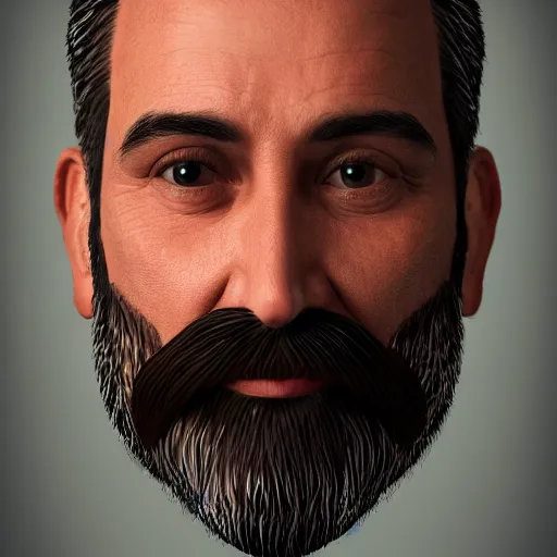 Image similar to portrait of a man in his 4 0 s with a black stubby beard highly detailed and intricate, 8 k illustration