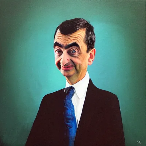 Prompt: “An Erik Fischl painting of Mr. Bean”