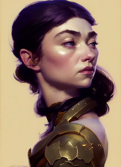 Image similar to side portrait, imogen poots, paladin, gloomhaven, soft, smooth, luminescent, by greg manchess, huang guangjian, gil elvgren, sachin teng, greg rutkowski, jesper ejsing, rhads, ilya kuvshinov, cushart krenz