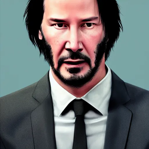 Image similar to keanu reeves if he was a character on a GTA loading screen, au naturel, hyper detailed, digital art, trending in artstation, cinematic lighting, studio quality, smooth render, unreal engine 5 rendered, octane rendered, art style by klimt and nixeu and ian sprigger and wlop and krenz cushart