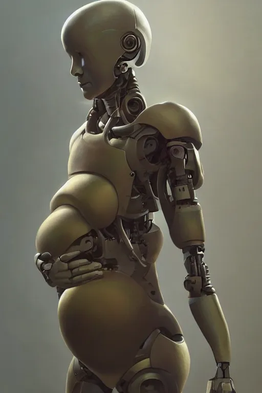 Image similar to female robot pregnant, portrait, dystopian, digital painting, sculpted in zbrush, artstation, concept art, sharp focus, illustration, chiaroscuro lighting, golden ratio, rule of thirds, by artgerm greg rutkowski wlop simon stalenhag, unreal engine 5, metahumans