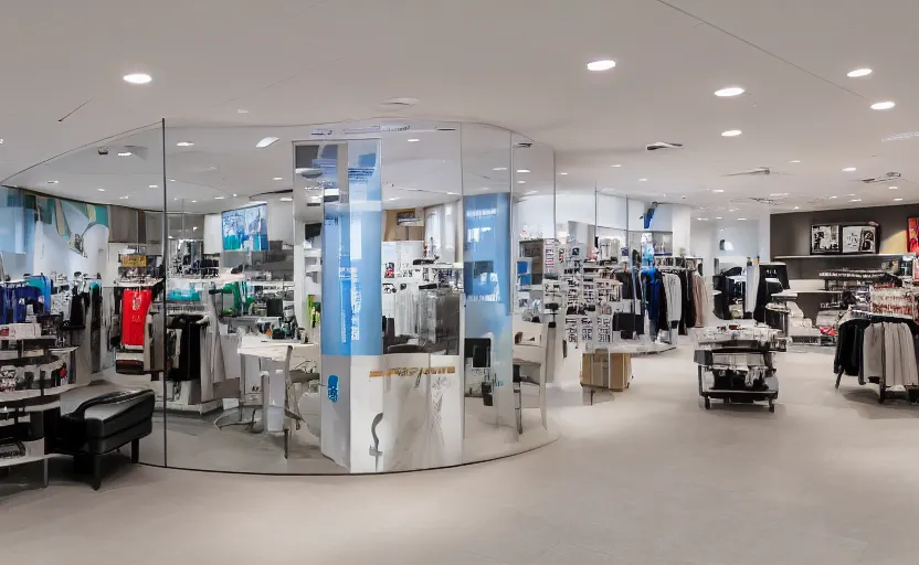 Prompt: retail interior design for a telecom, clean minimalistic canon ts - e 2 4 mm f / 3. 5 l ii ultra - wide tilt - shift lens