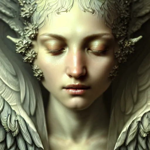 Prompt: crying angel, very detailed face, detailed features, fantasy, circuitry, explosion, dramatic, intricate, elegant, highly detailed, digital painting, artstation, concept art, smooth, sharp focus, illustration, art by Gustave Dore, octane render