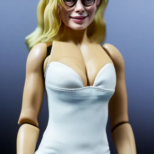 Image similar to very high resolution photo of margot robbie as an action figure.