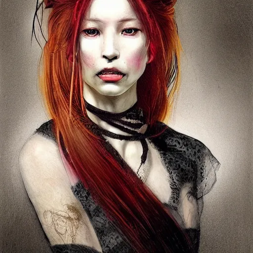 Image similar to portrait of a Shibari rope wrapped face and neck, headshot, insanely nice professional hair style, dramatic hair color, digital painting, of a old 18th century, traveler, amber jewels, baroque, ornate clothing, scifi, realistic, hyperdetailed, chiaroscuro, concept art, art by Franz Hals and Jon Foster and Ayami Kojima and Amano and Karol Bak,