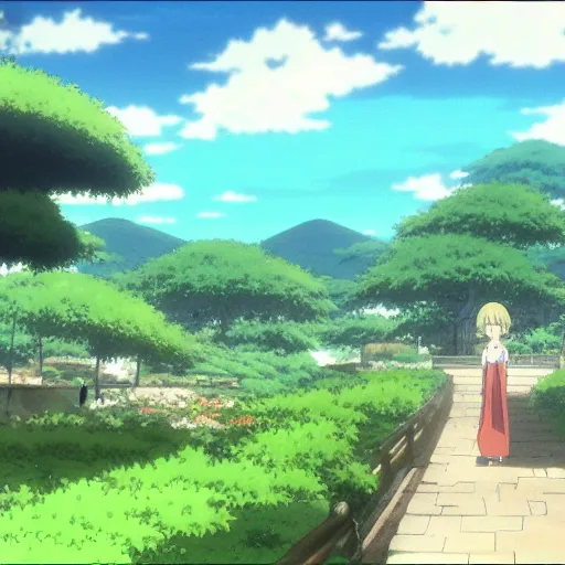 Prompt: landscape by miyazaki, by kyoto animation