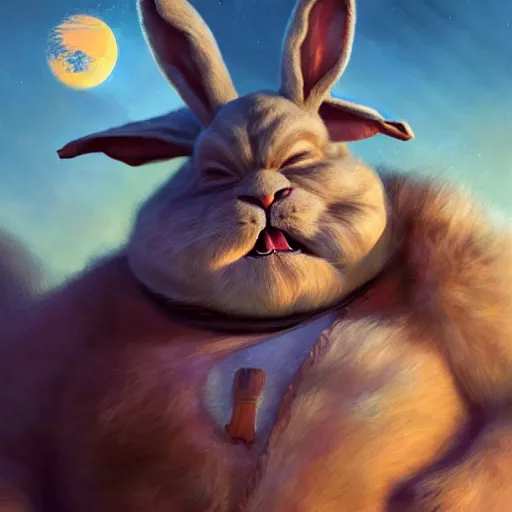 Image similar to hyper realistic, star wars, portrait of a mega derpy john candy as big chungus, with bunny ears, stoned, by greg rutkowski, scott m fischer, artgerm, loish, slight glow, atmospheric, anne stokes, alexandros pyromallis