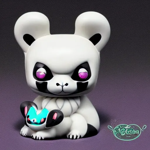 Prompt: pop mart skullpanda city of night series figurine toy design