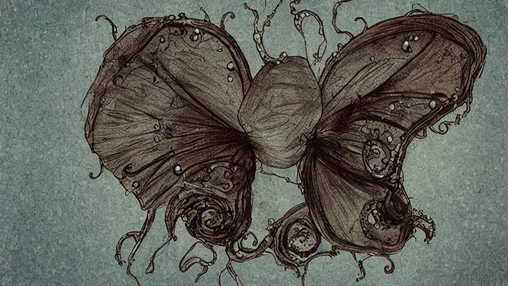 Prompt: lovecraftian sad butterfly apparition