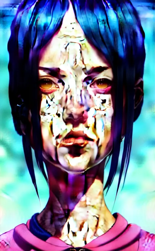 Image similar to a beautiful young british alternative music singer. optical illusion art by ilya kuvshinov lois van baarle ross tran range murata artgerm katsuhiro otomo norman rockwell. highly detailed intricately sharp focus mystically trending deviantart, pinterest, vogue italia, unreal engine 5, 4 k uhd image