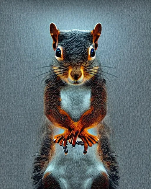 Image similar to a cybertronic squirrel terminator, leds, high detail, sharp, studio, digital art