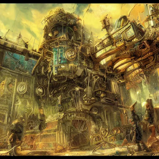 Image similar to psychedelic steampunk art, epic, 4k, concept art, detailed