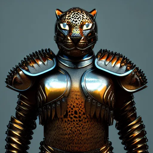 Image similar to jaguar man wearing armour, highly detailed, 4 k, hdr, award - winning, octane render, artstation