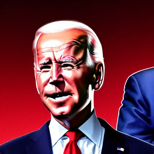 Prompt: joe biden firing red lasers out of his eyes at donald trump, 4 k, highly detailed