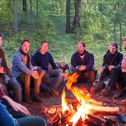 Image similar to vox machina sitting around a camp fire