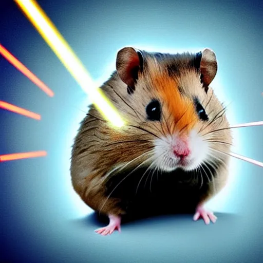 Prompt: evil hamster as the villain in a james bond film with head mounted laser cannons, digital art