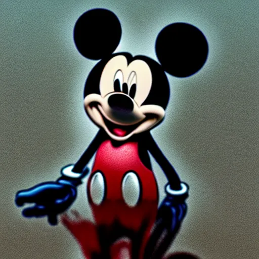 Image similar to Mickey Mouse as a human, photorealistic, film still, desolate