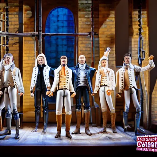 Image similar to plastic action figure from the broadway musical hamilton, wide shot, studio lighting, high resolution product photography