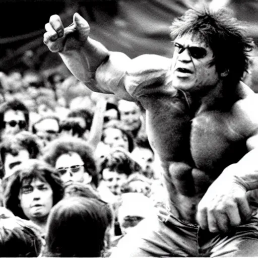 Image similar to hulk performing at woodstock