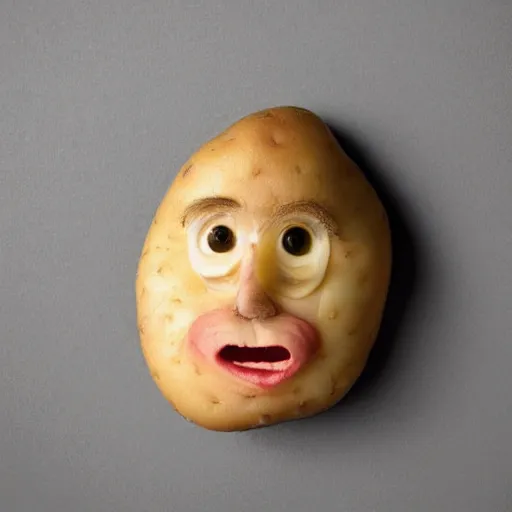 Prompt: a potato with simon pegg face in it