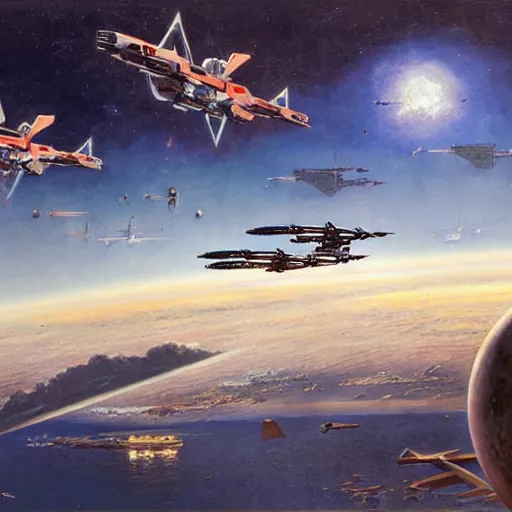 Image similar to star citizen, concept art by robert mccall