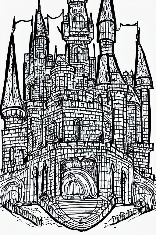 Image similar to single line sketch of elaborate intricate castle, scribble sketch, small details,