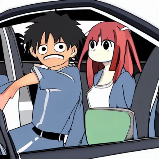Image similar to Characters from Azumanga Daioh driving a car