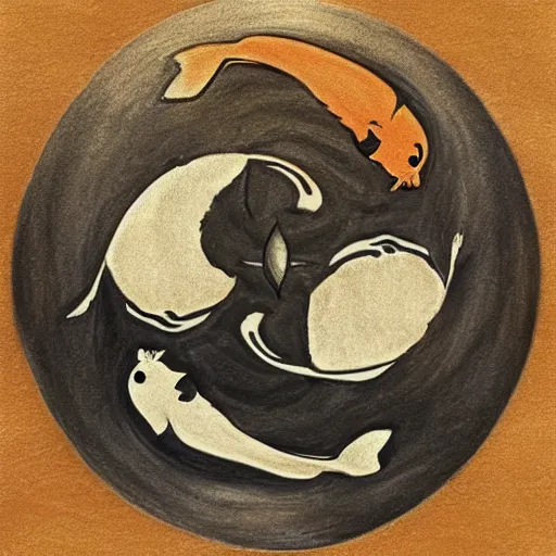 Prompt: japanese koi fish yin yang drawing