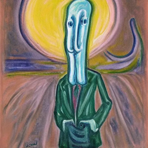 Image similar to Squidward painting by Edvard Munch