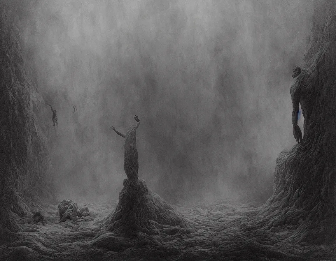 Prompt: a creepy painting of hell. by miles johnston, stephen gammell, gustave dore and zdzisław beksinski. volumetric light, detailed, rendered in octane