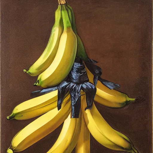 Prompt: banana on a cruzifix, bliblical, epic, some monster, caravaggio