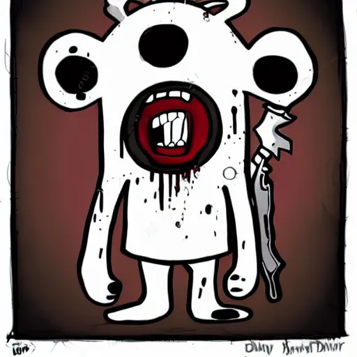 Image similar to grunge cartoon drawing of a teddy bear with bloody eyes by - danny phantom, loony toons style, horror theme, detailed, elegant, intricate