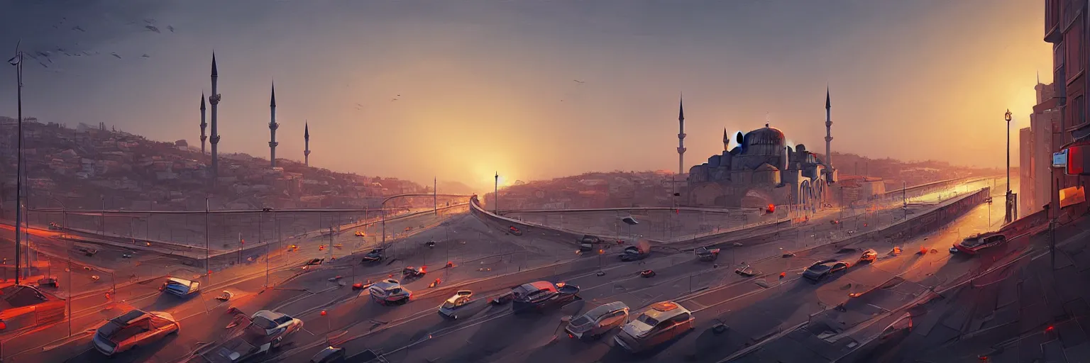 Image similar to a cinematic scene from istanbul bridge, concept art by nick ford and sylvain sarrailh,