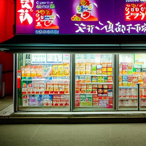 Prompt: photo of Japanese convenience store at night