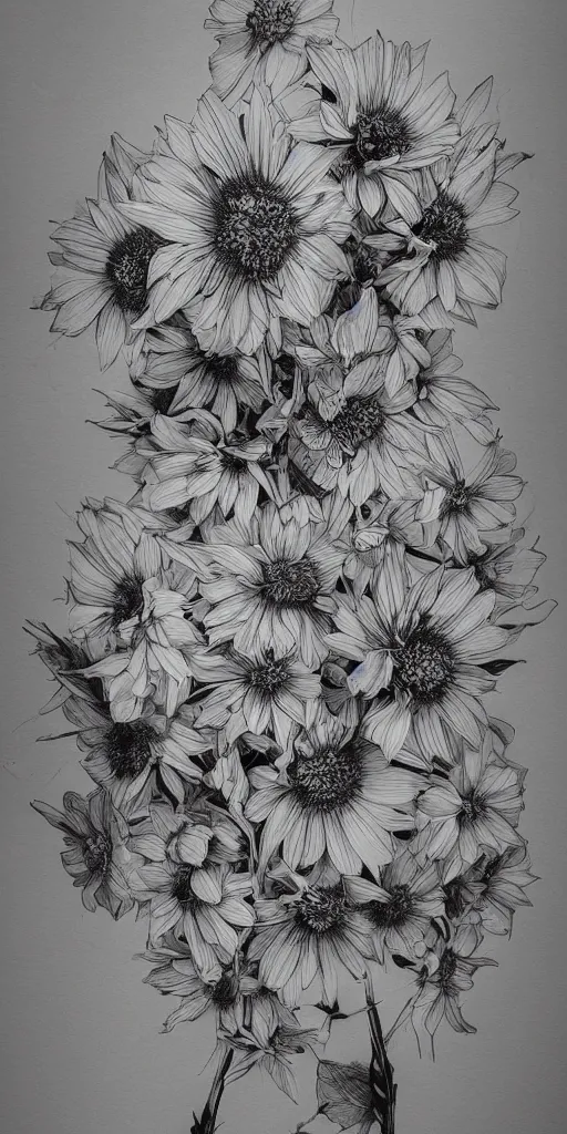 Image similar to highly detailed beautiful photography of flower, sharp focus, dramatic, dynamic, lighting, elegant, black background, harmony, beauty, masterpiece, by durero, by kim jung gi, pen draw
