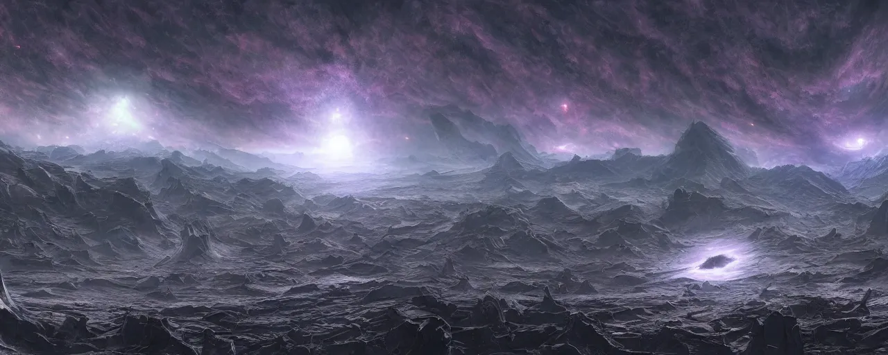 Image similar to dark galaxy panorama by wayne barlowe, octane render