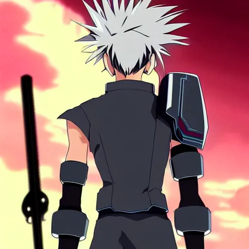 Image similar to beautiful cyberpunk anime boy spiked hair character metal sharp armor award winning character design by studio ghibli h 6 4 0