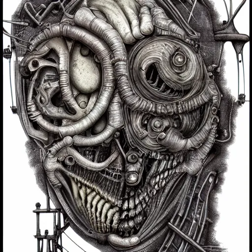 Prompt: biomechanical landscape in the style of giger and emil melmoth