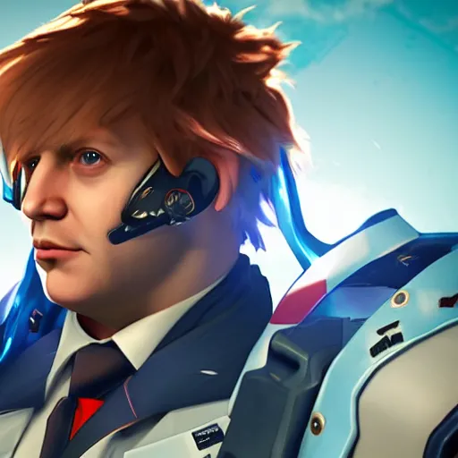 Image similar to boris johnson as a main overwatch character