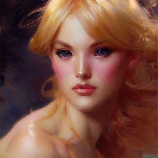 Image similar to detailed portrait of beautiful blonde anime girl, painting by gaston bussiere, craig mullins, j. c. leyendecker