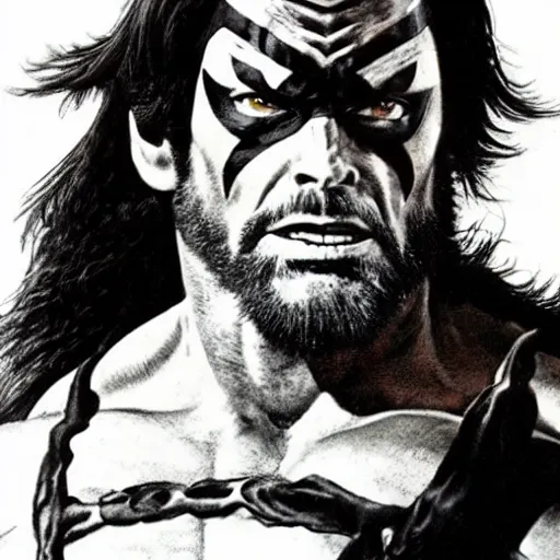 Image similar to macho man randy savage as wolverine, epic portrait by frank frazetta