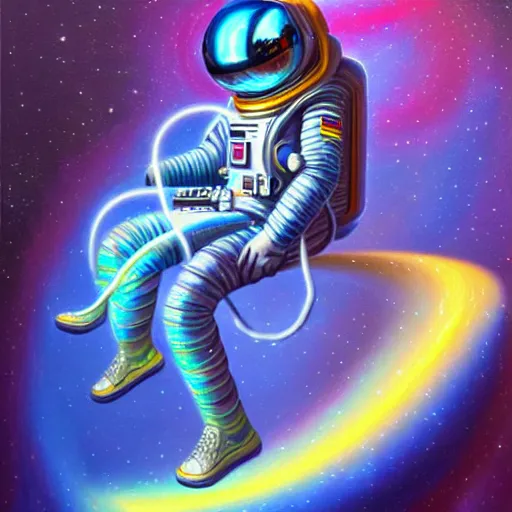 Prompt: cool bismuth spaceman hanging out, scifi astral spirit space journey in oil painting, pulled into the spiral vortex, trending on artstation, award winning, emotional, highly detailed ethereal surrealist art