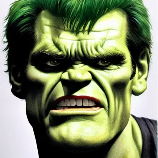 Image similar to jim carrey as the hulk by alex ross, greg rutkowski - h 7 6 8