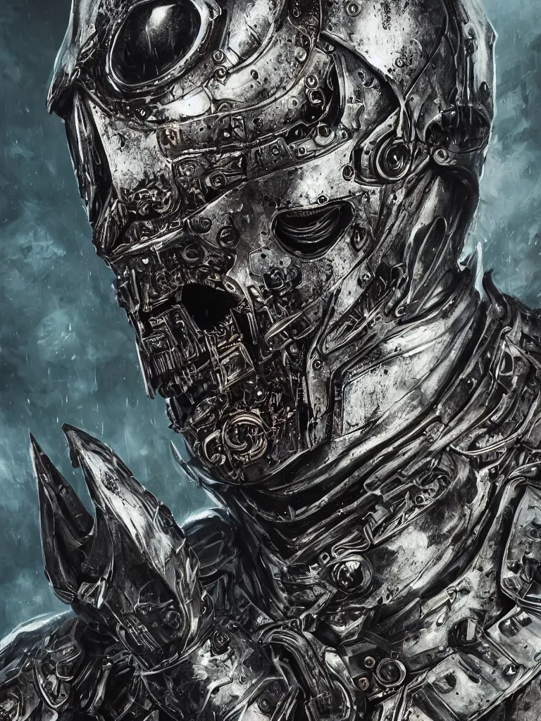 Prompt: portrait art of 8k ultra realistic undead Batman , decaying, exquisite helmet detail , detailed intricate ornate armour,eldritch horror, cybernetic, full of colour, cinematic lighting, battered, trending on artstation, 4k, hyperrealistic, focused, extreme details,unreal engine 5, cinematic, masterpiece, art by ayami kojima, giger