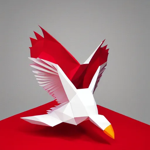 Image similar to low poly, vector, white eagle icon, in a book, red background, cgsociety, artstation, octane render