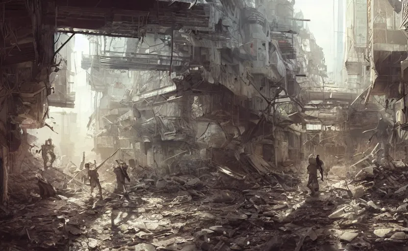 Image similar to American soldiers entering a ruined apartment, post-apocalyptic vibe, digital art made by Stanley Artgerm Lau, WLOP, Rossdraws, James Jean, Andrei Riabovitchev, Marc Simonetti, Yoshitaka Amano, ArtStation, CGSociety
